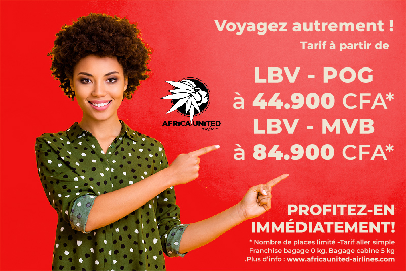 AFRICA UNITED AIRLINES. Tarif flash, econommique, vojager port Gentile Franceville